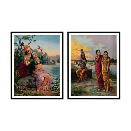 Radha Krishna by Raja Ravi Varma - Set of 2 Wall Art by Atrang