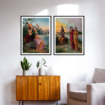 Radha Krishna by Raja Ravi Varma - Set of 2 Wall Art by Atrang