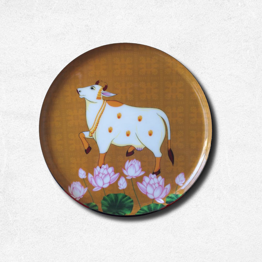 Spiritual Cow & Shreenathji | Premium Steel Wall Plates