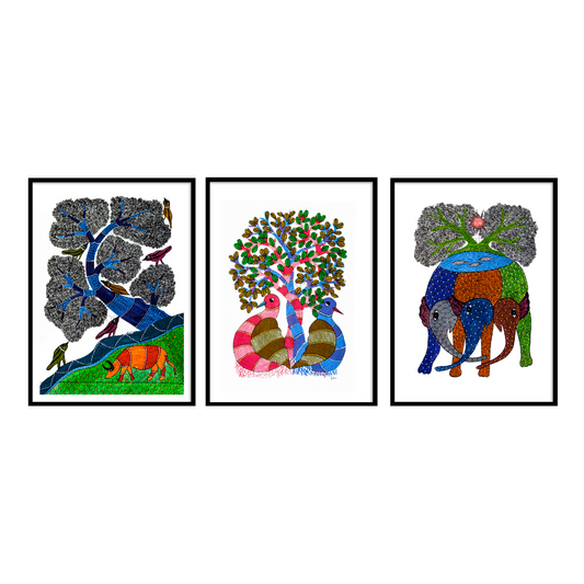 Set of 3- Gond Art V