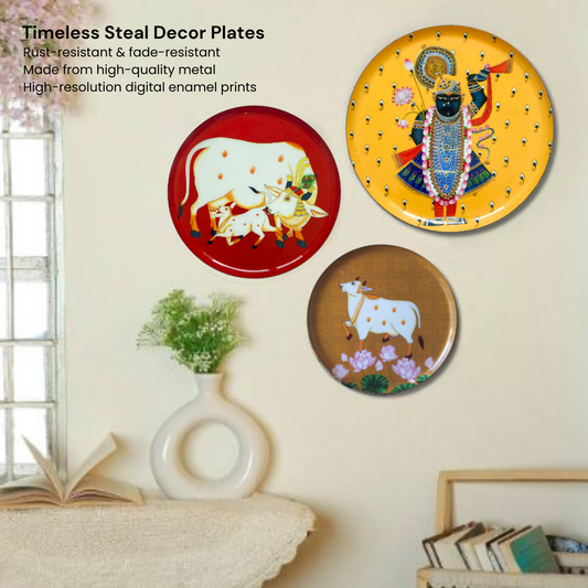 Spiritual Cow & Shreenathji | Premium Steel Wall Plates