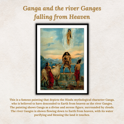 Ganga and the river Ganges falling from heaven by Raja Ravi Varma Wall Art Painting