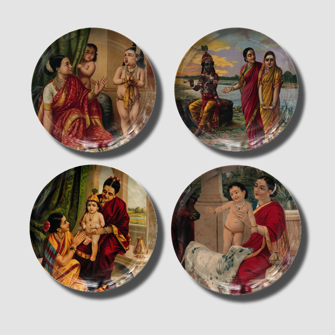 Shri Krishna By Raja Ravi Varma Wall Decor Plates Set of 4