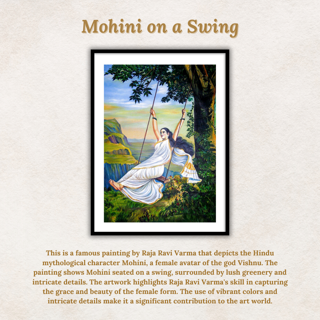 Mohini on a Swing by Raja Ravi Varma Wall Art Painting for Decor