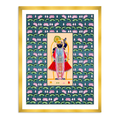 Shrinathji Pichwai Art with Lotus Pond | Pichwai panting for Wall Art