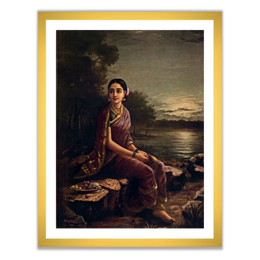 Radha in the Moonlight by Raja Ravi Varma Wall Art Print for Home Decor