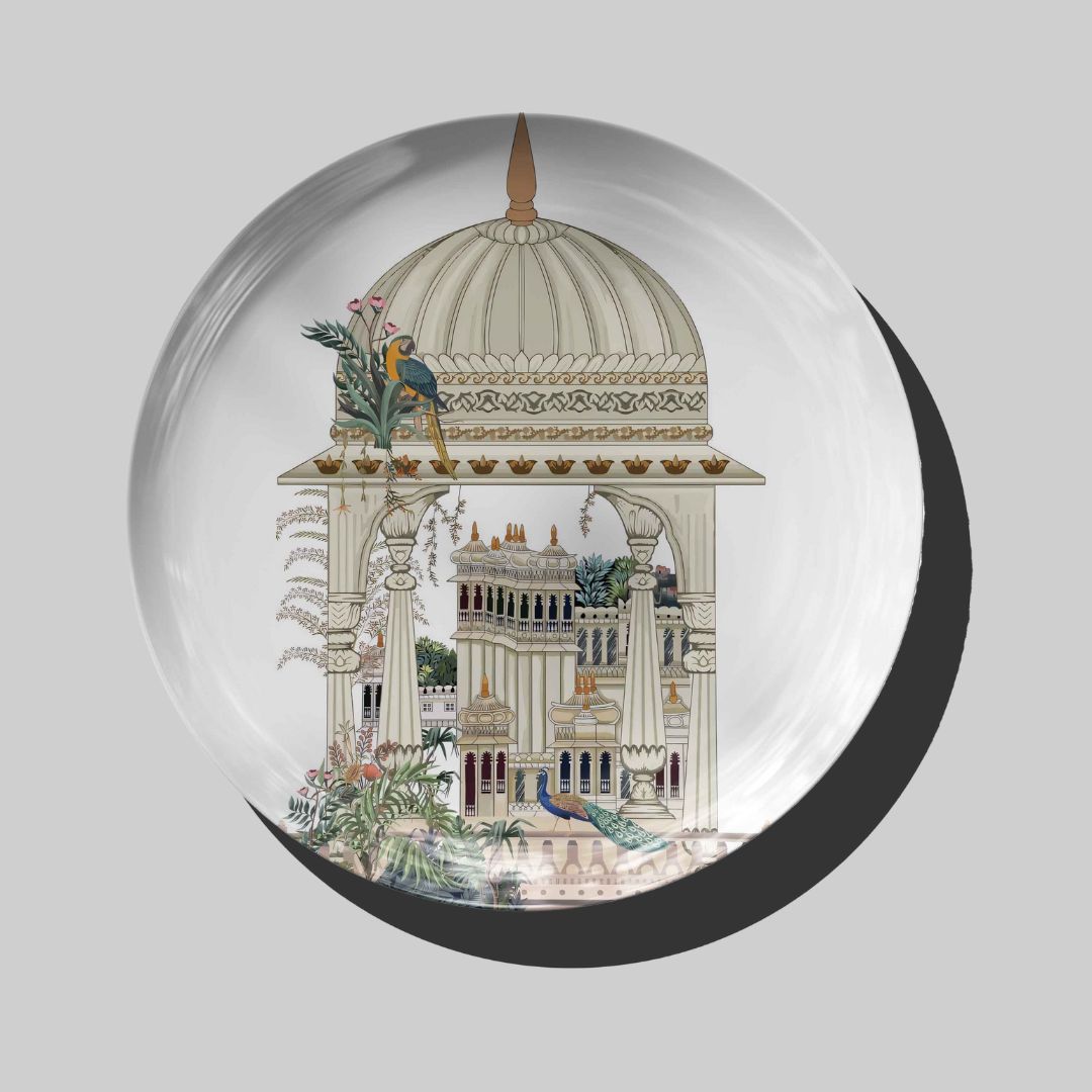 Mughal Garden Pichwai Motifs Decor Plate for Home Decor and Gifting