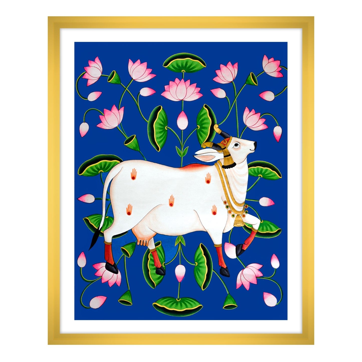 Lotus and Pichwai Cow Painting | Traditional Wall Art for Home decor