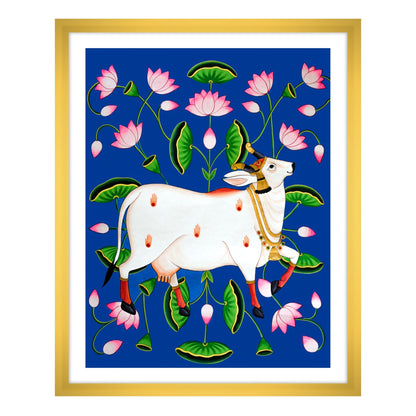 Lotus and Pichwai Cow Painting | Traditional Wall Art for Home decor