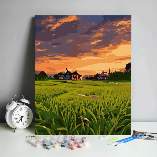 Saffron Skies Over Rural India – Paint by Numbers Kit