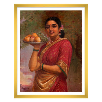 Madri or the Maharashtrian Lady with Fruit by Raja Ravi Varma Wall Art