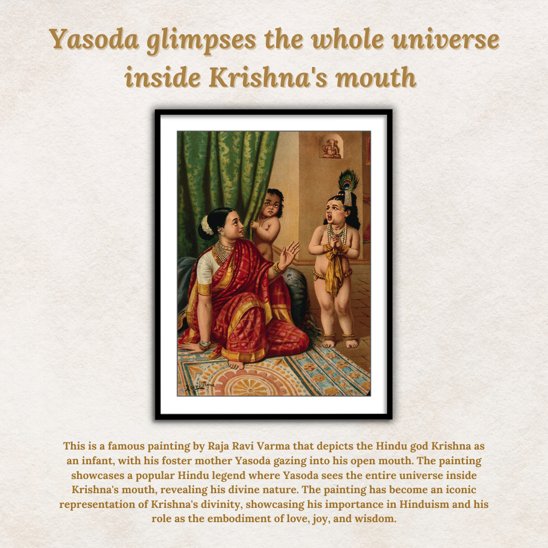 Beautiful Yasoda glimpses the whole universe inside Krishna's mouth by Raja Ravi Varma Wall Art