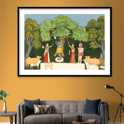 Krishna Entertains His Companions Framed Wall Art Painting