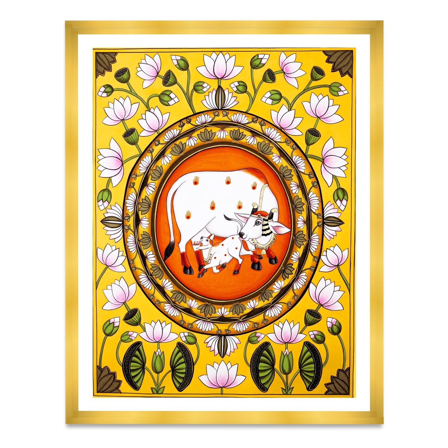 Lotus Pichwai Cow Painting | Indian Art for Home decor Wall Painting