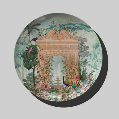 Victorian Style Trellis Garden with Pastel Flower & Peacock Ceramic Wall Decor Plate for Home Decor