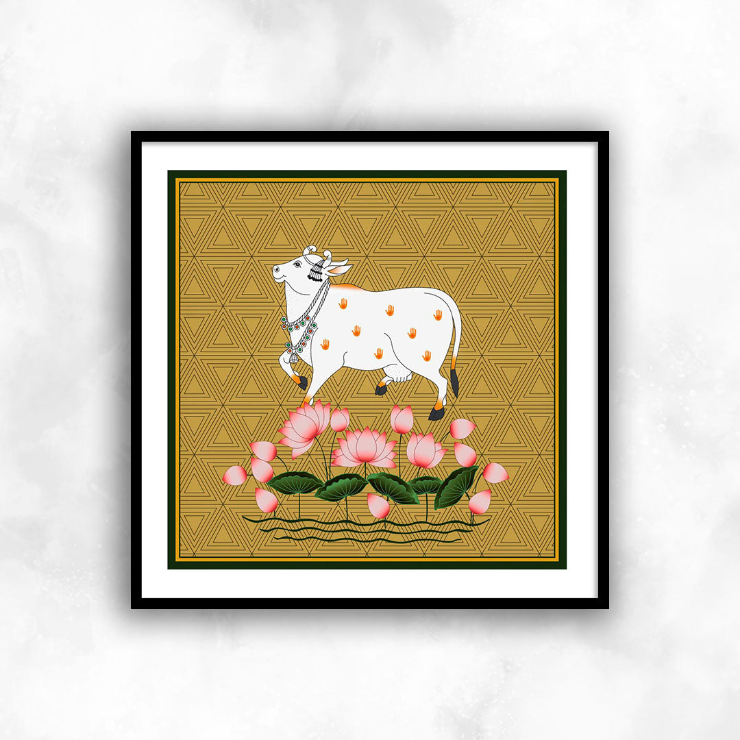 Shri Nath ji Devoted Cow Pichwai Traditional Painting | Indian Pichwai Painting Wall Art