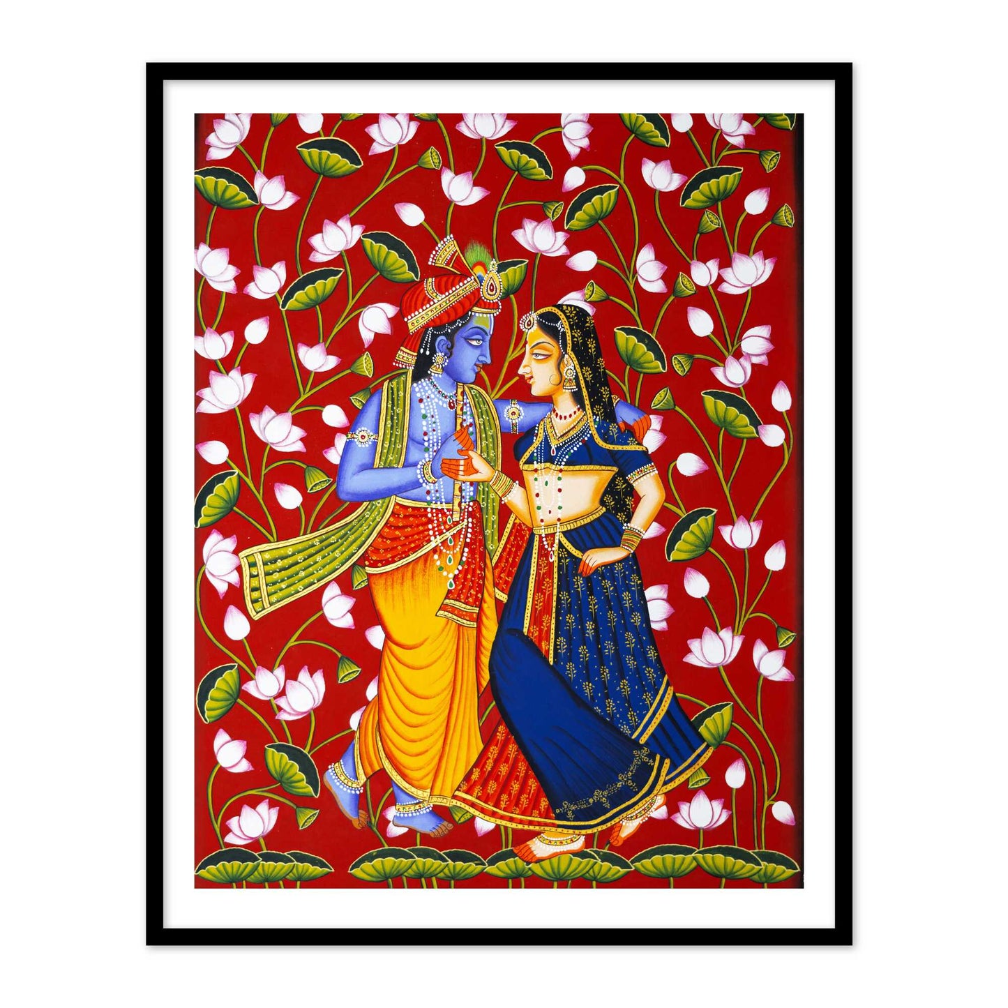 Radha Krishna on Lotus Talai | Indian Art for Wall Decor Paintings for Beautiful Homes