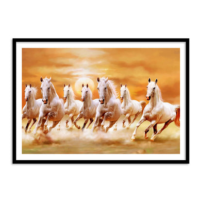 Seven Horses with the Rising Sun Vastu Painting for Home Wall Decor