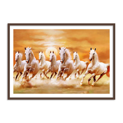 Seven Horses with the Rising Sun Vastu Painting for Home Wall Decor