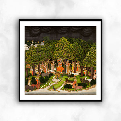 Radha Krishna Meet in Forest Indian Painting | Framed Wall Ar
