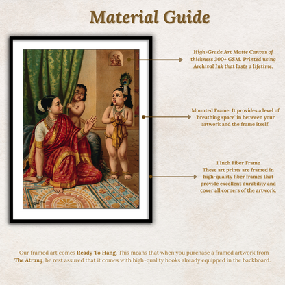 Material Guide for Yasoda glimpses the whole universe inside Krishna's mouth by Raja Ravi Varma Wall Art