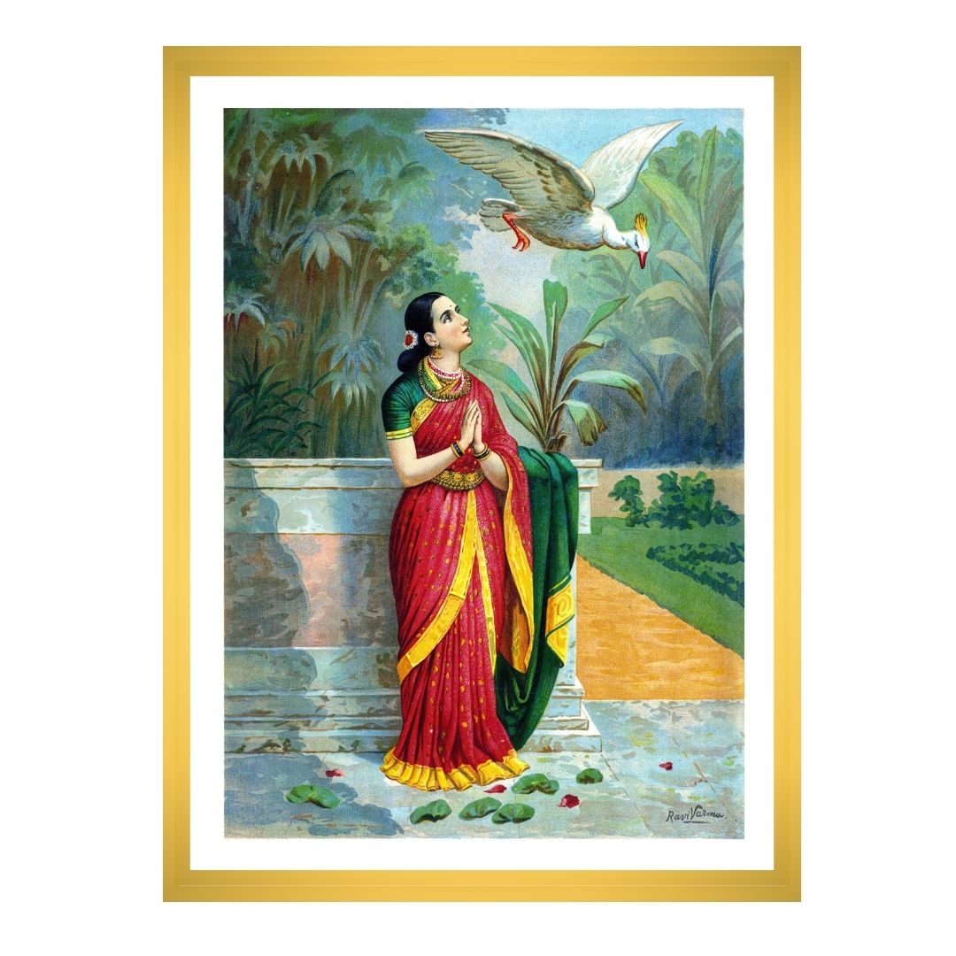 Hamsa Damayanti Samvad by Raja Ravi Varma Wall Art Painting for Decor