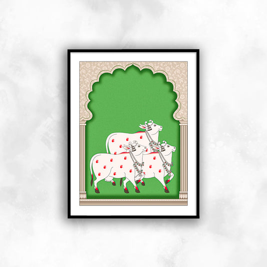 Pichwai Cow Home Decor Framed Wall Art | Pichwai Painting