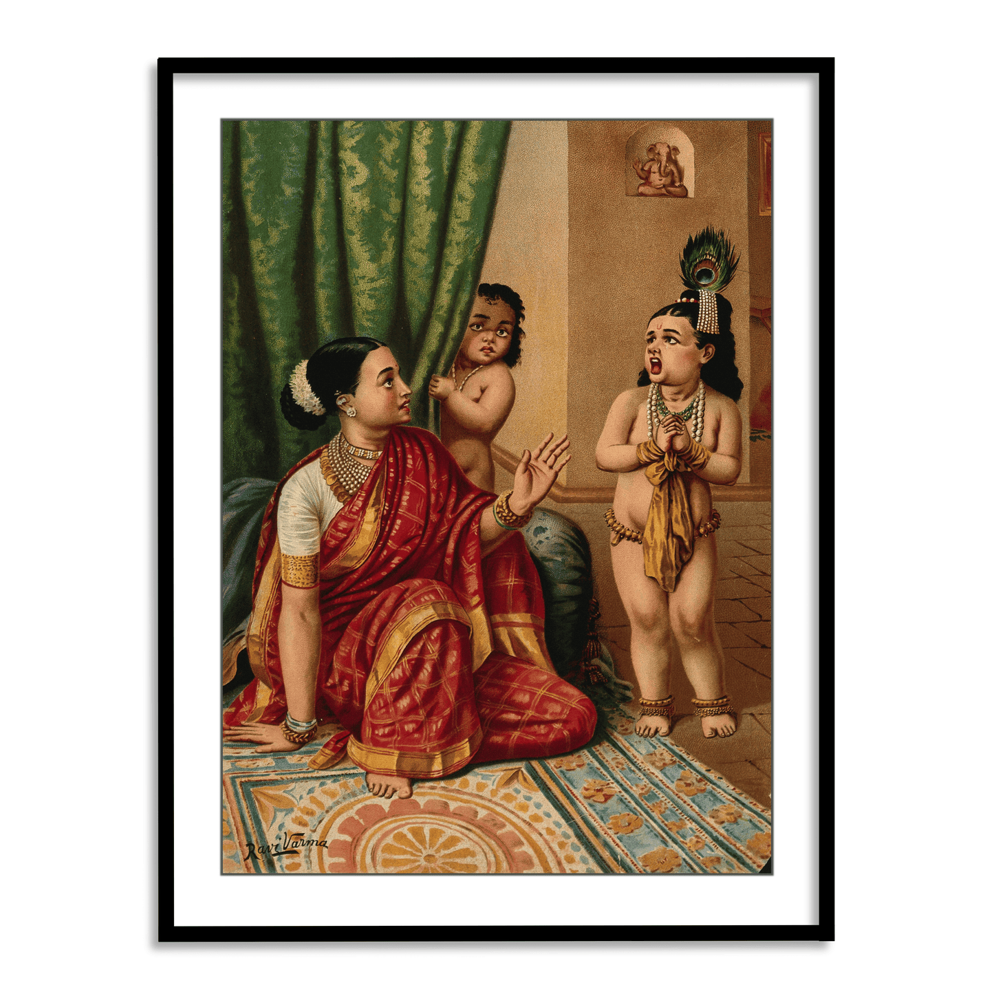 Krishna's Childhood (Bachpan) by Ravi Varma - Set of 3 Wall Paintings by Atrang