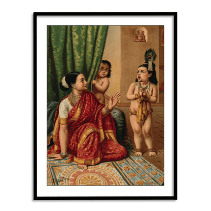 Krishna's Childhood (Bachpan) by Ravi Varma - Set of 3 Wall Paintings by Atrang