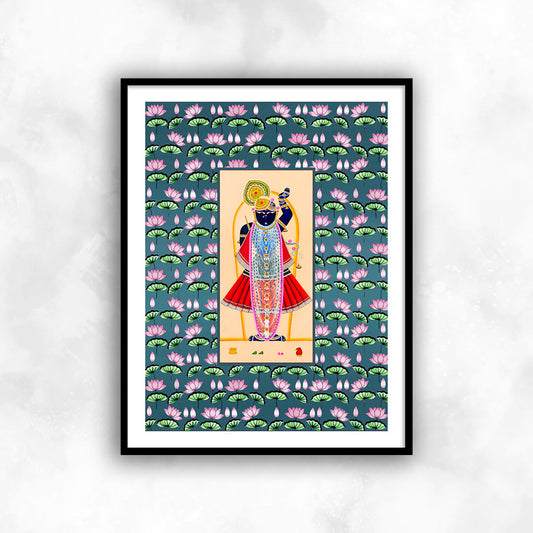 Lord Shrinath ji Sanctum with Kamal Talai (Lotus Pond) | Pichwai panting for Wall Art