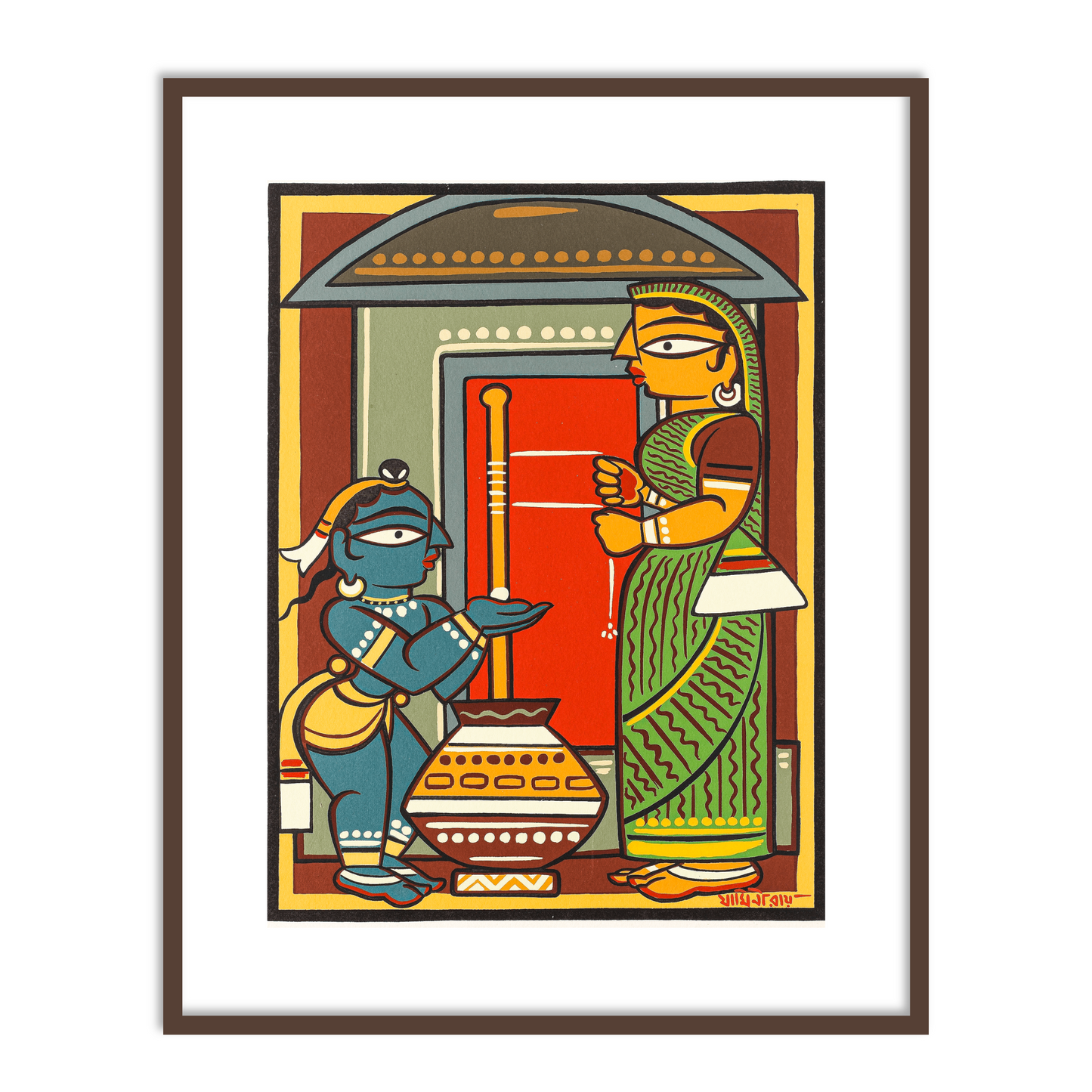 Krishna and Yashoda Wall Art Painting Print by Jamini Roy for Home Decor