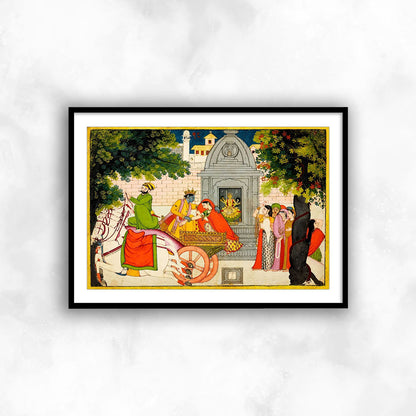 Rukmini elopes with Krishna, folio from a Bhagavata Purana | Framed Wall Art