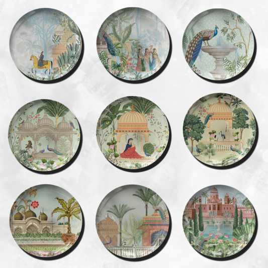 Mughal Inspired (Set of 9) Indian Wall Decor Plates I