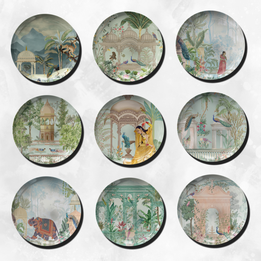 Mughal Inspired (Set of 9) Indian Wall Decor Plates for Indian Home Decor II