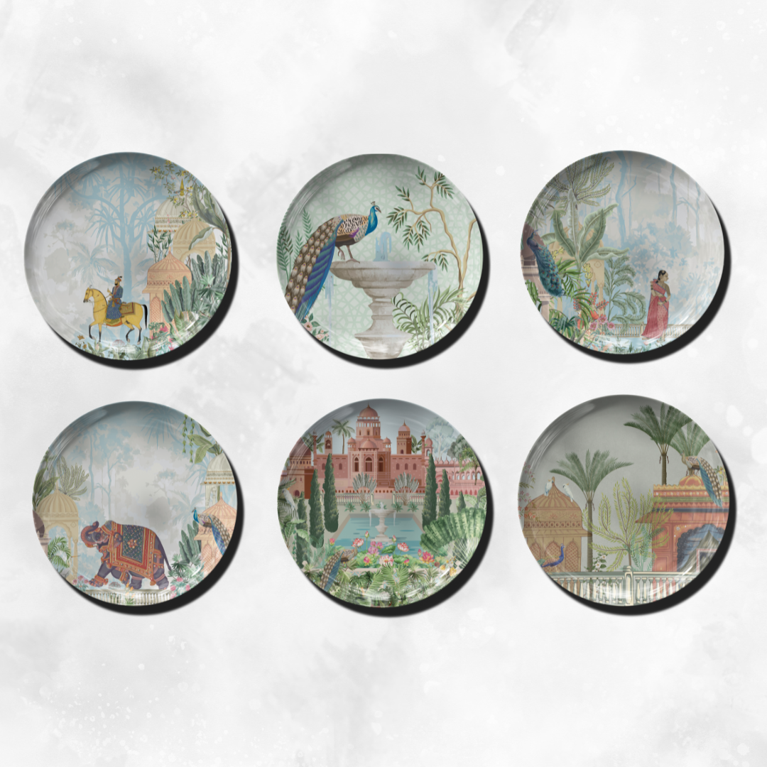 Royal Mughal Elegance (Set of 6) Pichwai Decor Wall Plate for Home Decor