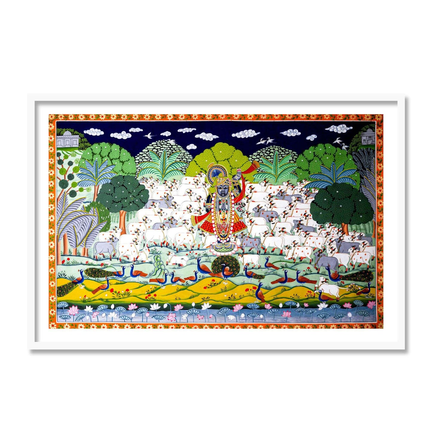 Beautiful Shrinathji Framed Painting of Gopashtami for Home Decor India