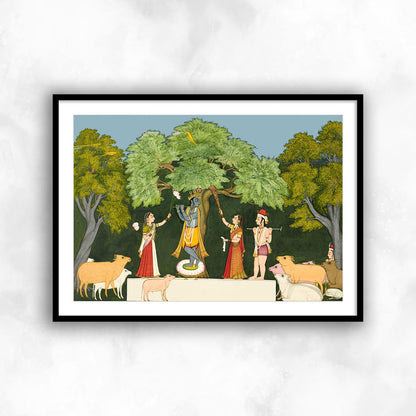 Krishna Entertains His Companions Framed Wall Art Painting