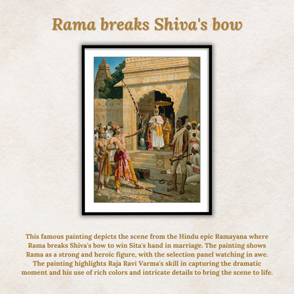 Rama breaks Shiva's bow in order to win the hand of Sita in front of the selection panel by Raja Ravi Varma Wall Art