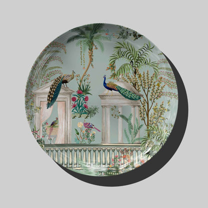 Couple Peacock in a Mughal Garden Ceramic Plate for Home Decor