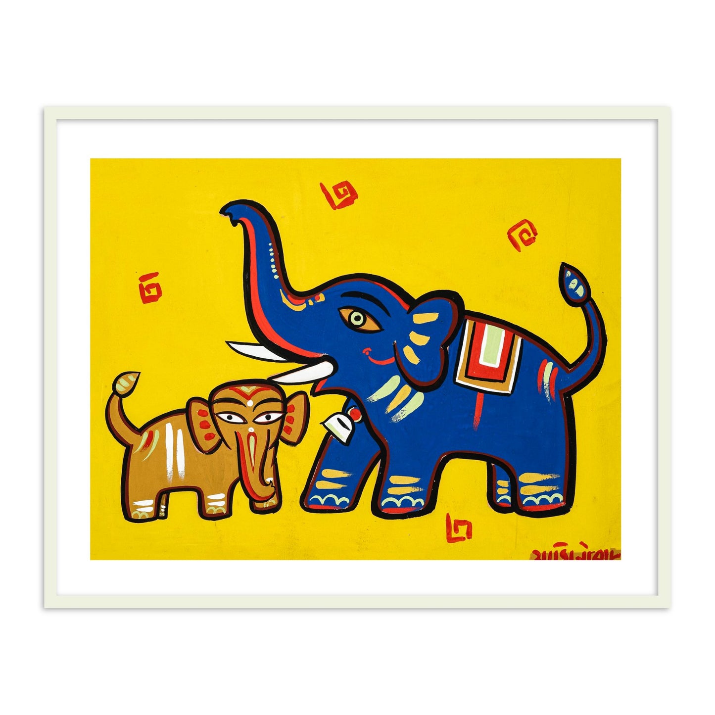 Untitled (Two Elephants) Wall Art Painting Print by Jamini Roy for Home Decor