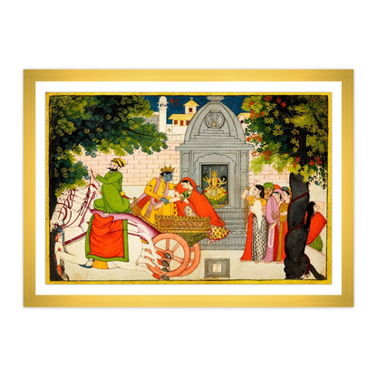 Rukmini elopes with Krishna, folio from a Bhagavata Purana | Framed Wall Art