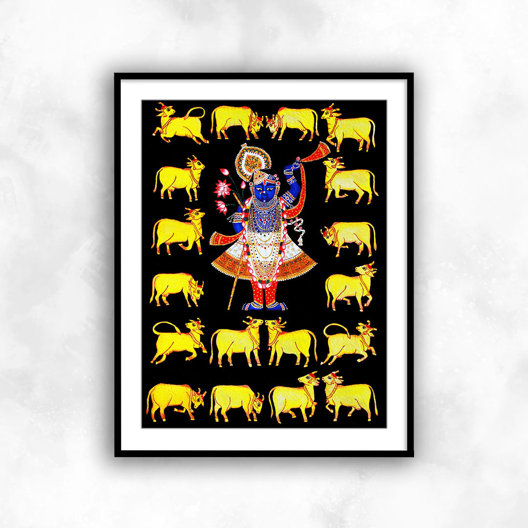 Shrinath Ji with Cow | Pichwai art | Indian art paintings