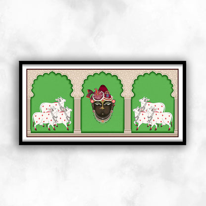 Shrinathji with Cows Pichwai Art Painting | Framed Wall Art Decor