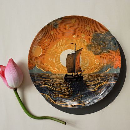 Styled Sunset on a Boat Ceramic Plate for Home Wall Decor