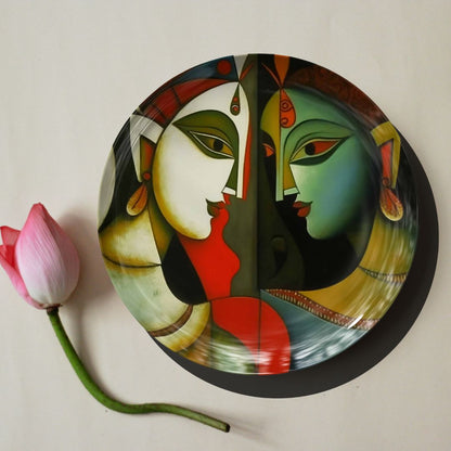 2 Women Facing Each Other Ceramic Plate for Home Wall Decor