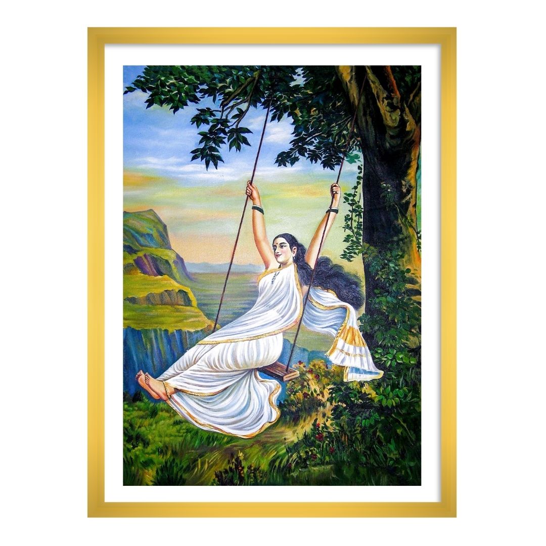 Mohini on a Swing by Raja Ravi Varma Wall Art Painting for Decor