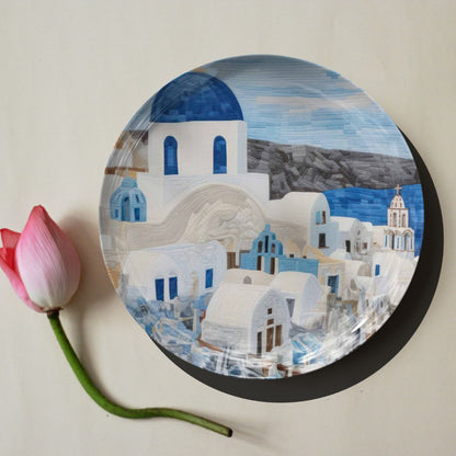 Santorini Greece Ceramic Wall Plate for Home Decor