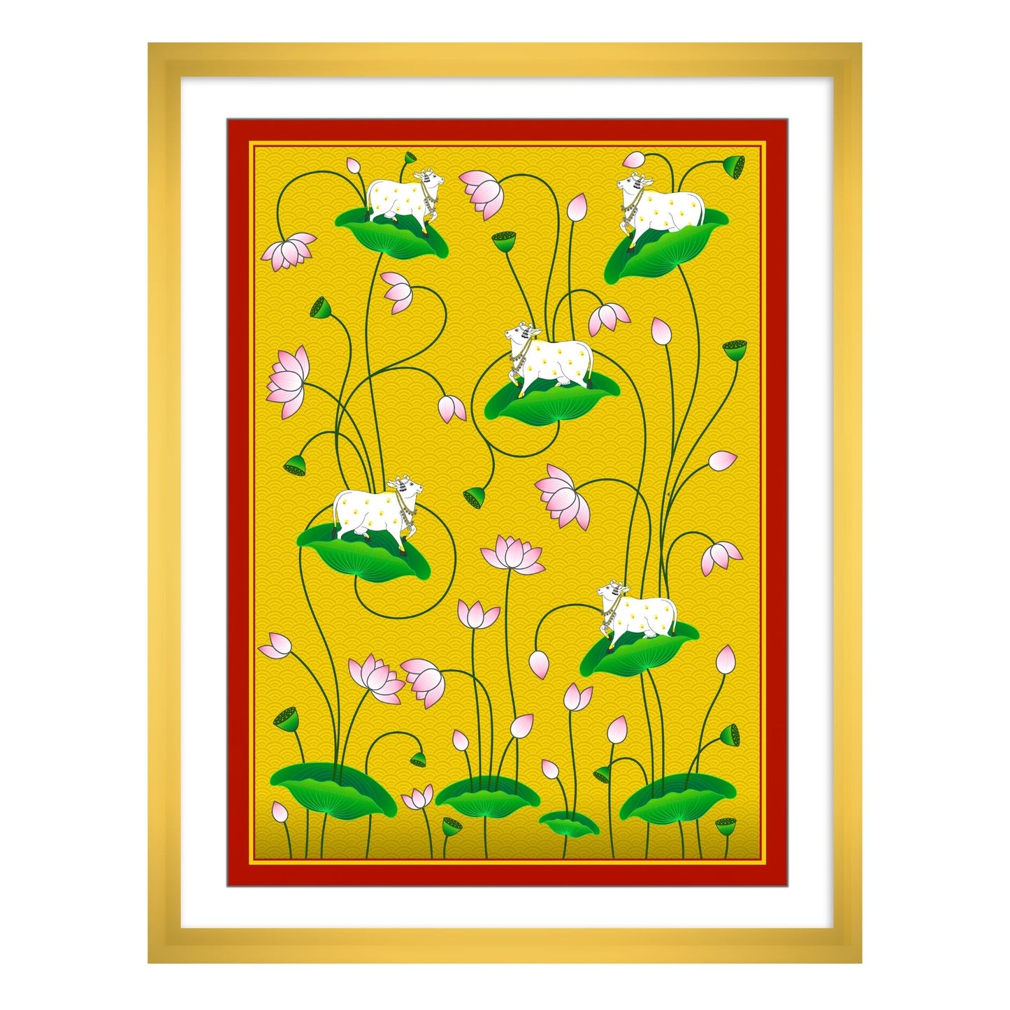 Pichwai Cow on Lotus Leaf | Pichwai Painting | Wall Art for Home decor