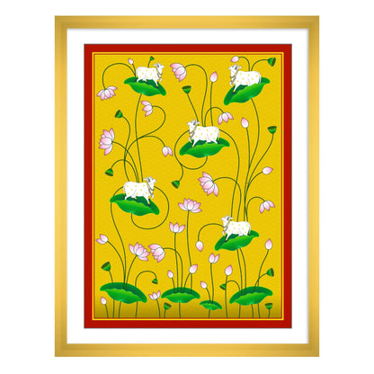 Pichwai Cow on Lotus Leaf | Pichwai Painting | Wall Art for Home decor