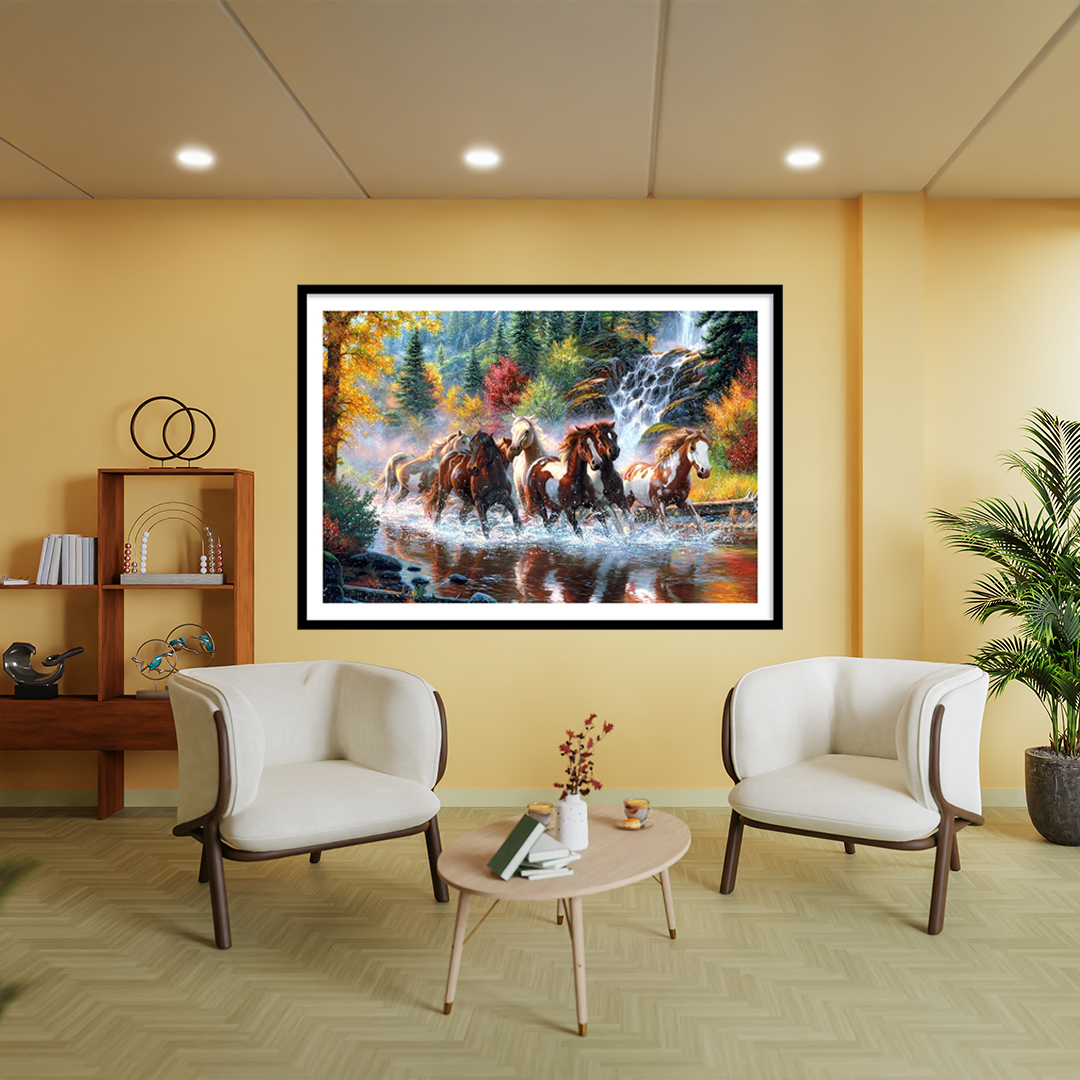 7 Horses in a forest Vastu Painting for Home Wall Decor